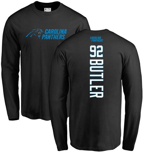 Carolina Panthers Men Black Vernon Butler Backer NFL Football #92 Long Sleeve T Shirt->nfl t-shirts->Sports Accessory